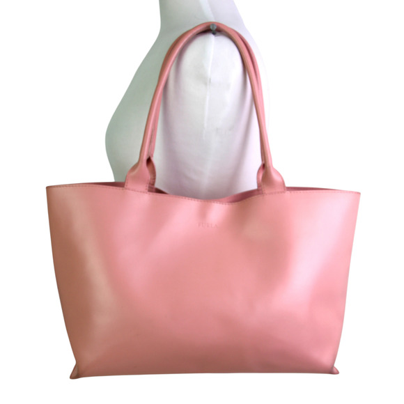 ROOMY Furla ITALY PEARL PINK GENUINE LEATHER SHOULDER BAG HANDBAG TOTE PURSE - Picture 1 of 16